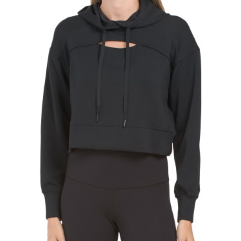90 Degree By Reflex Black Softlite Scuba Modal Zoe Cropped Hoodie Womens X-Small